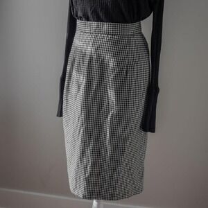 Vintage 80s Gingham Plaid Black and White Straight Office Work Preppy Skirt